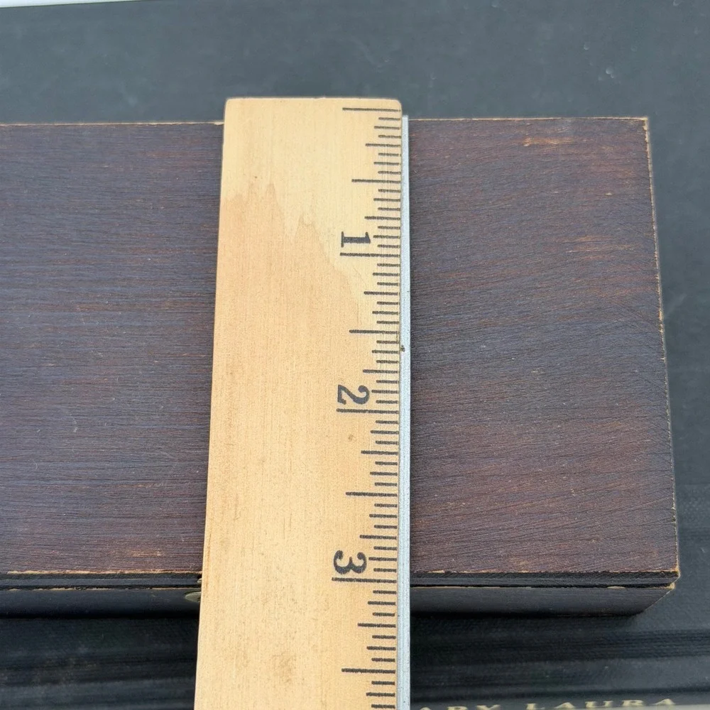 Vintage Dark Wood Trinket Box Orange Felt Lining Latch Closure